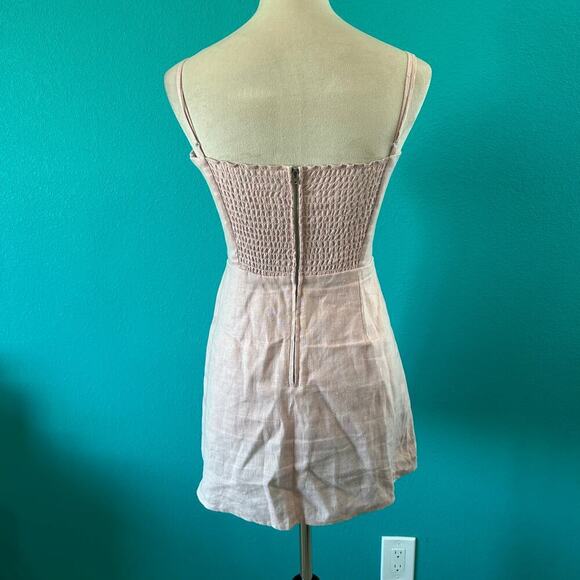 Reformation the Roarke Linen Dress Pink Smocked Mini Soft Size 4 - Picture 6 of 7